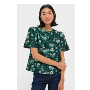 Tuckernuck Floral Blouse Emerald Magnolia Floral Jacquard Lyla